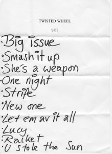 Twisted Wheel ICA setlist