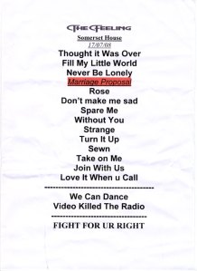 The Feeling's Somerset House setlist